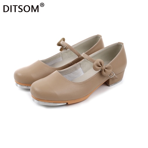 Chaussures de danse à talons bas en T pour filles, en cuir verni, noir, Jazz Step Dance, sabots, taille 23-42