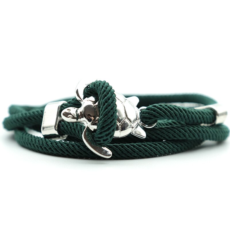 Noter novel skildpadde armbånd til mænd håndlavet flerlags justerbar snor kæde armbånd strand surfer smykker wrap braslet pulseira: Rhodineret