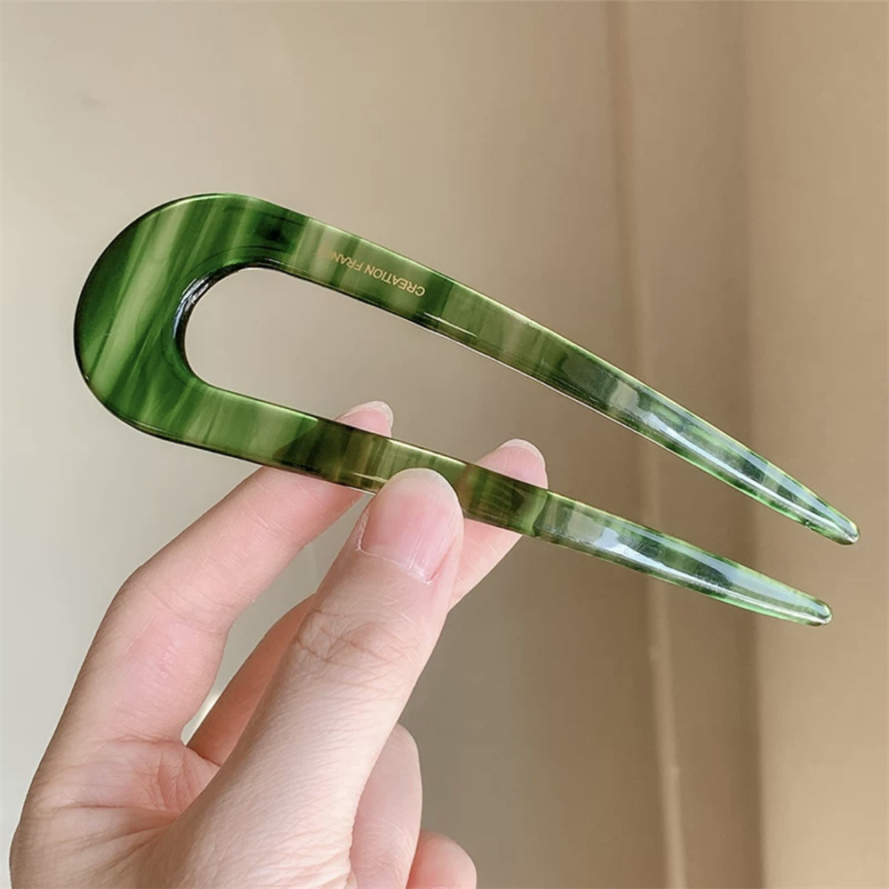Horquillas simples en forma de U con estampado de leopardo, horquilla para el pelo geométrica de acetato para hacer moños, herramientas de peinado Vintage DIY para mujeres y niñas: Rosa