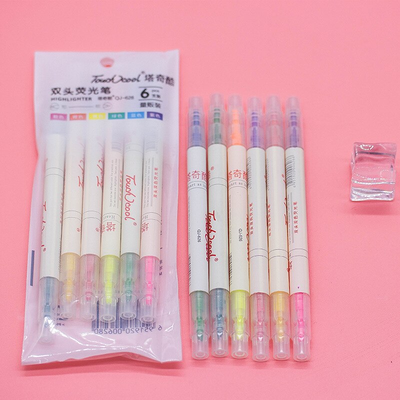 6Pcs/Setmarkers Pen Mildliner Highlighter Pennen Milde Liner Double Headed Fluorescerende Pen Leuke Art Tekening Mark Pen Briefpapier