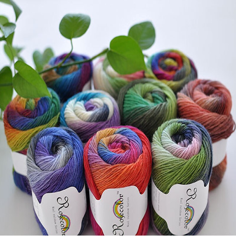 100% Wol Garen Voor Breien Geverfd Regenboog Gehaakte Fancy Chunky Hand Geweven Kleurrijke Scores Kasjmier Garen Draad 8Pcs