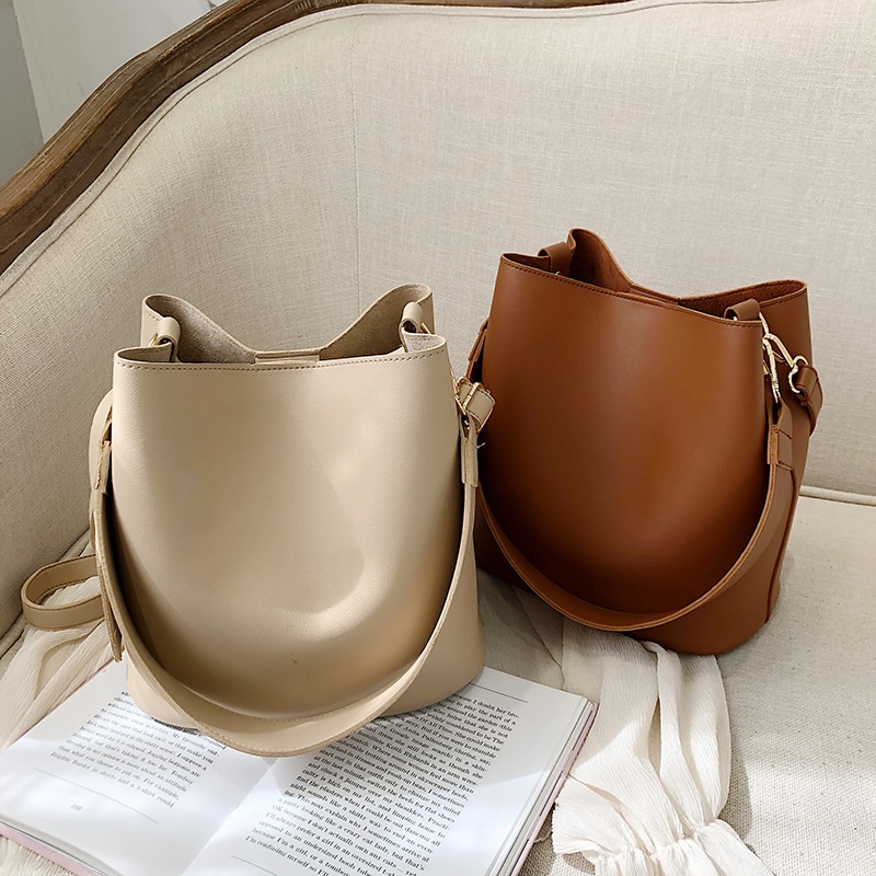 Sac à bandoulière en couleur unie pour femmes, sac en seau de grande capacité, sac à épaule coréen, nouvelle tendance,