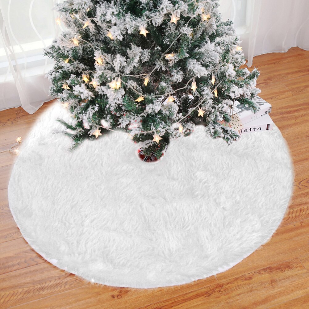 1Pc Witte Kerstboom Rok Pluche Faux Fur Tapijt Xmas Floor Mat Ornamenten Vrolijk Kerstfeest Nieuwjaar Kerstboom decoratie