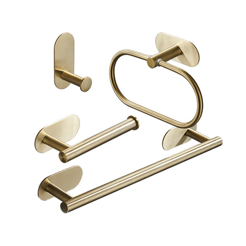 Bathroom Four-Piece Set Robe Hook Towel Rail Bar Rack Bar Shelf Tissue Paper Holder Toothbrush Holder: Dark Khaki