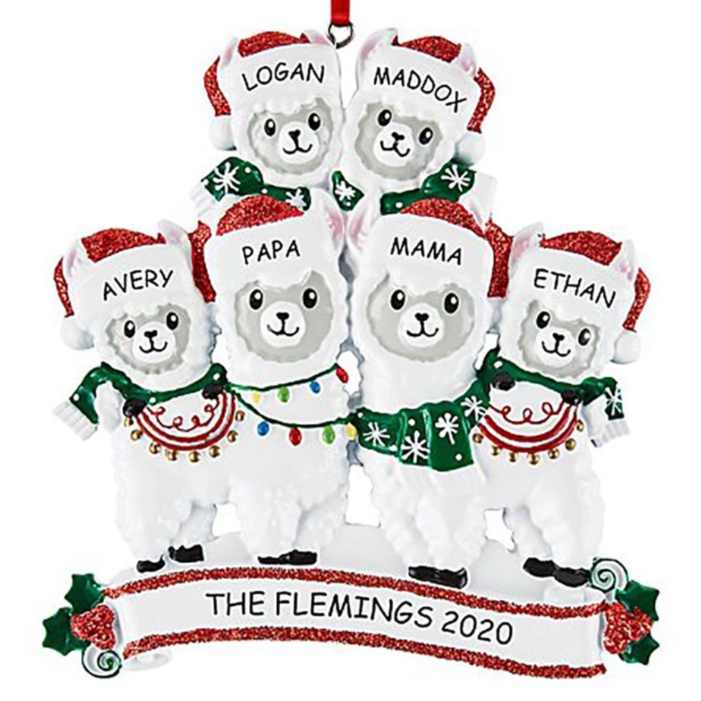 Schattige alpaca-familie kerstboomhanger diy naam pvc kerstboomhanger kerstversiering: Bordeauxrood