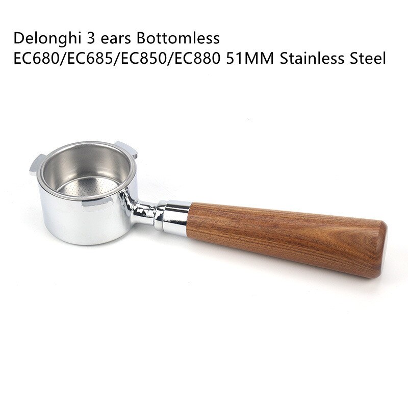Koffie Bodemloze Filterhouder Voor Delonghi EC680/EC685/EC850/EC880 Filter 51Mm Rvs Mand Koffie Accessoires: 51mm-3Ears-b1