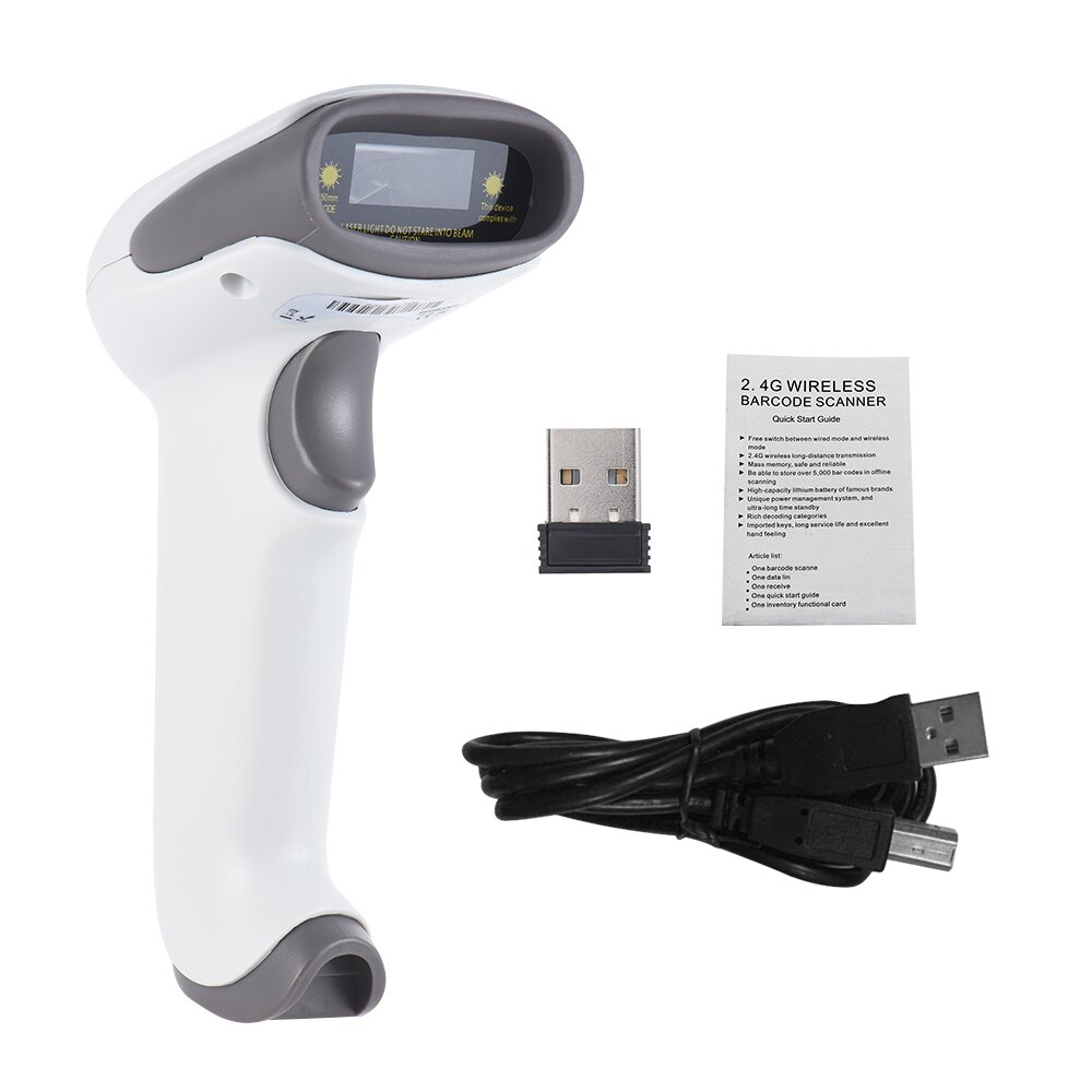 Wireless Handheld Barcode Bar Code Scanner Reader for Supermarket Library Express Company Retail Store Warehouse: white