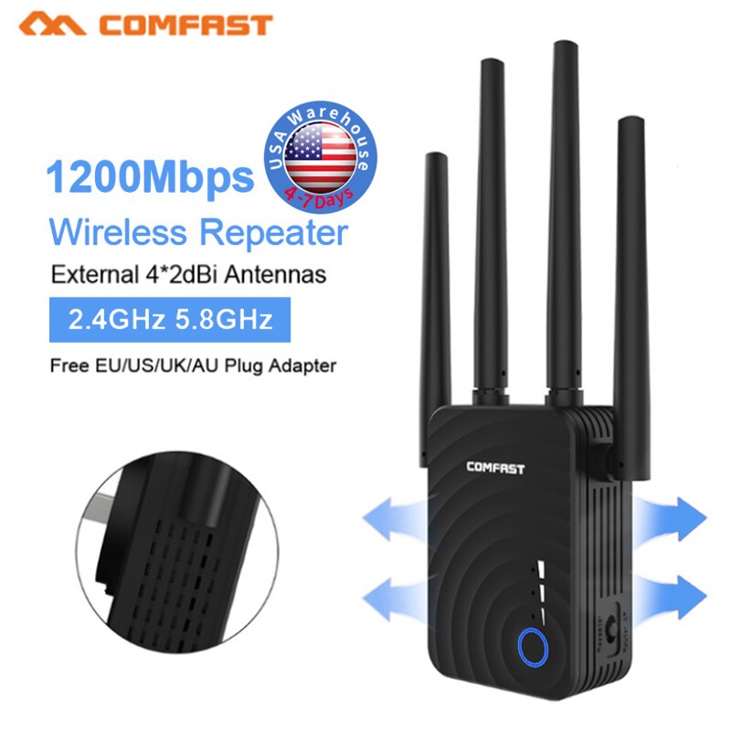 Comfast Gigabit WiFi Repeater 1200 Mbps Dual Band 5G Draadloze Wifi Router Wifi Signaal Booster Wi-Fi 4 * 2dbi antennes Wifi Extender