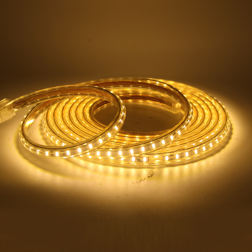 Tira de luces led de 220V, 3014 SMD, 120led/m, cinta de luz flexible impermeable, Blanco cálido, 1m, 5m, 10m, 20m, 25m, 50m, 100m, enchufe de alimentación: Amarillo claro / Color blanco cálido
