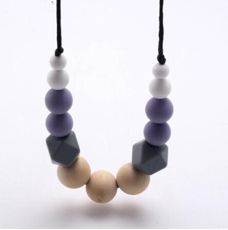 chewable silicone+original wood beads necklace baby teething teether holder toy diy teething necklace for mom no BPA: p