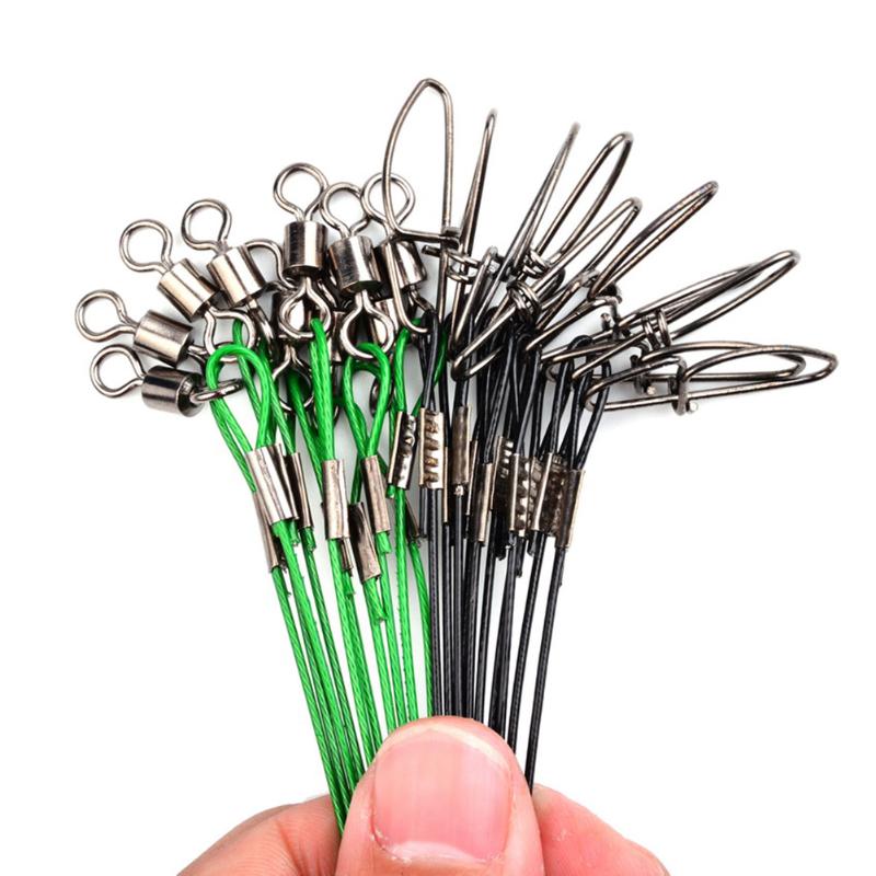 20pcs Steel Fishing Line Eco-Friendly Enduring Excellent Anti-bite Braided Wire Leader with Swivel Fishing Tool