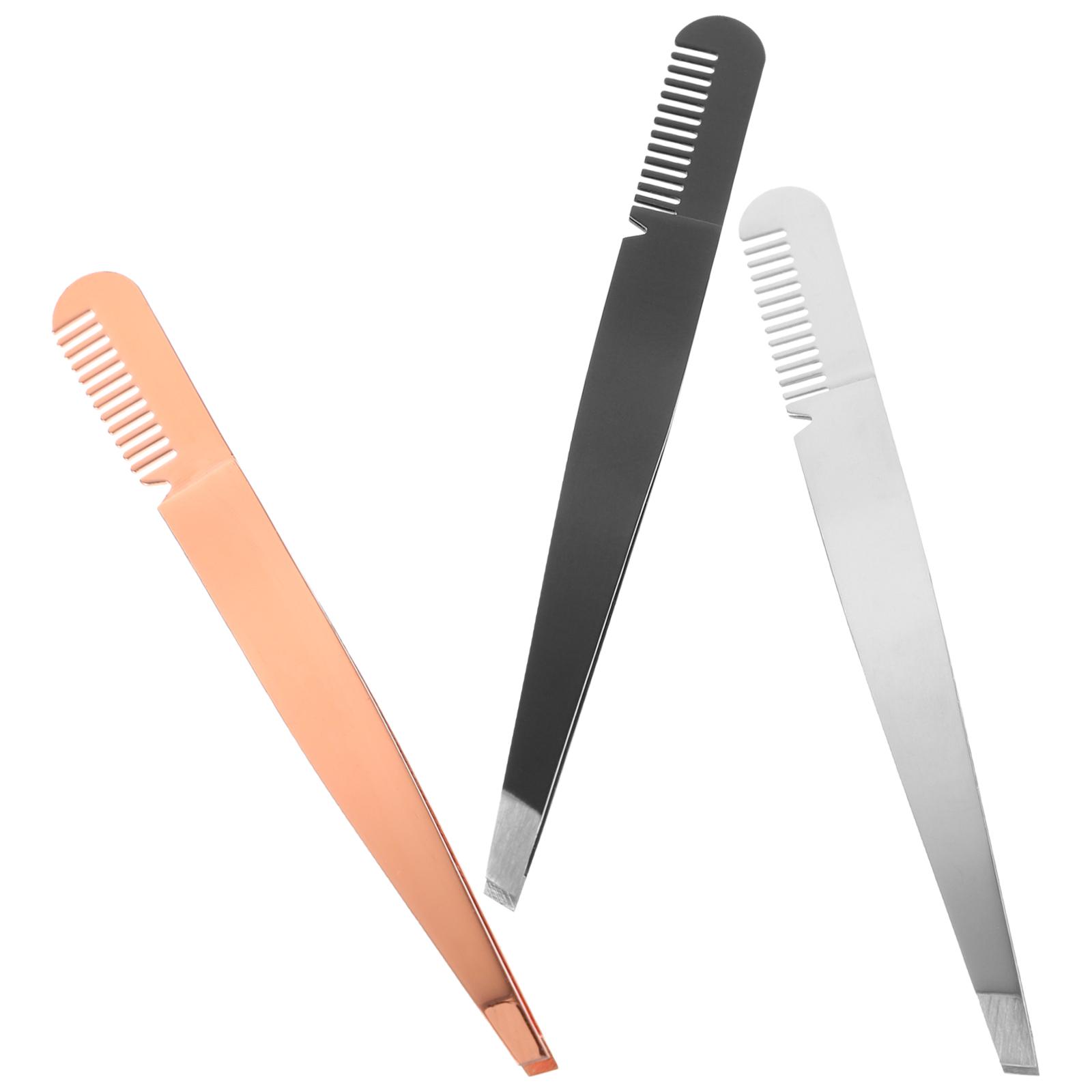 3 Pcs Eyebrow Clamp Comb Multipurpose Tweezers Shaping for Women Lash Stainless Steel Eyebrows Miss Forceps