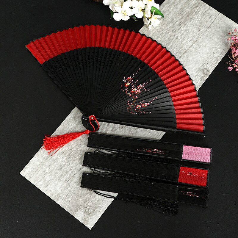Chinese Stijl Rood Zwart Vintage Hand Fan Folding Fans Dance Wedding Party Favor Chinese Dance Party Vouwen Fans Bamboe