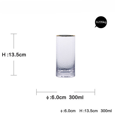 Ins gilt randen hamer cup, loodvrij kristalglas, koud drankje cup, vruchtensap glas cocktail glas gouden slanke cup voor sap: 3