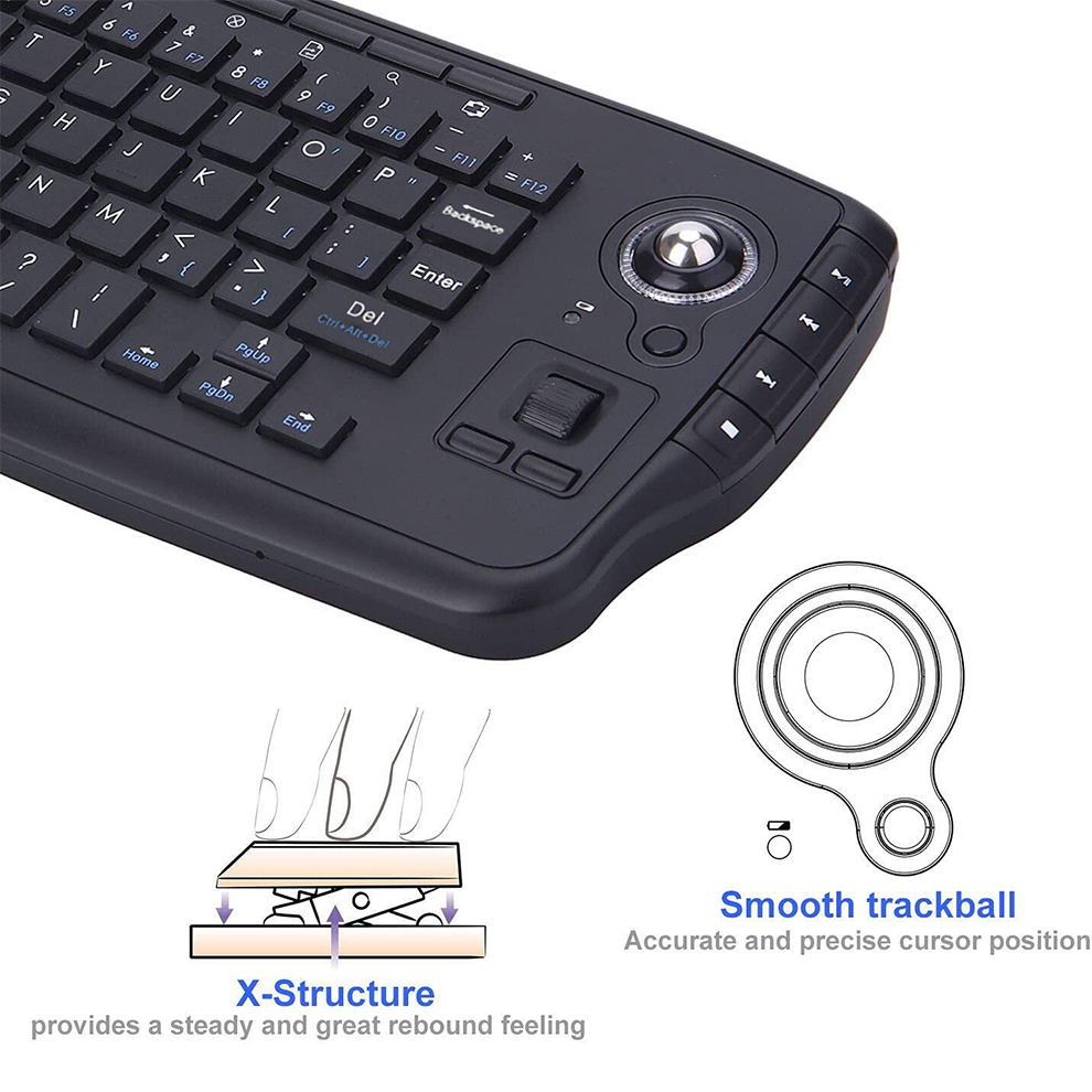 Jomaa Teclado Trackball inalámbrico USB portátil con Trackball y rueda de desplazamiento Mini teclado USB para ordenador portátil TV Box