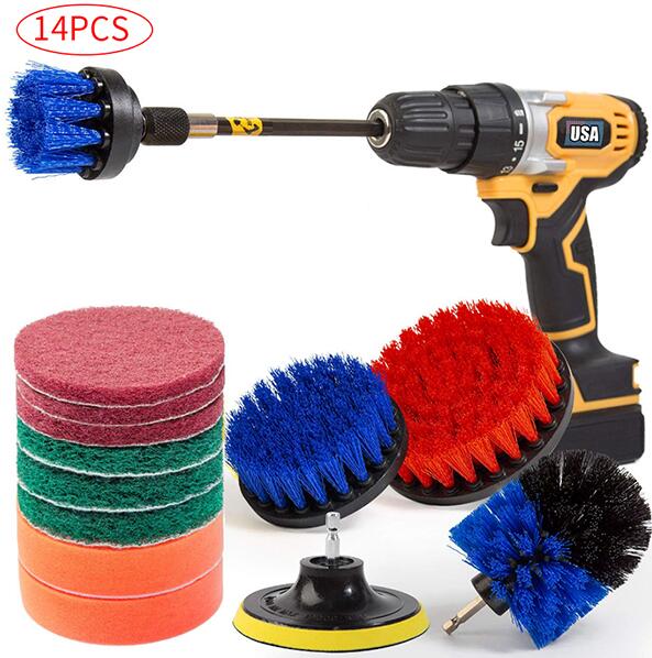 Electric drill brush Set Bathroom Surfaces Tub, Shower, Tile and Grout All Purpose Power Scrubber Cleaning Kit Cleaning brush: 14pcs