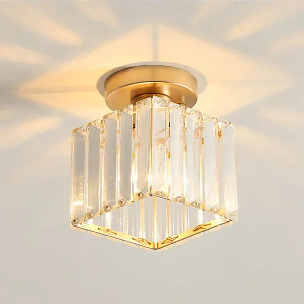 Moderne E27 plafondlamp, kristallen hanglamp, semi-inbouw ornamenten voor woonkamer, eetkamer, slaapkamer, keuken, goud zwart