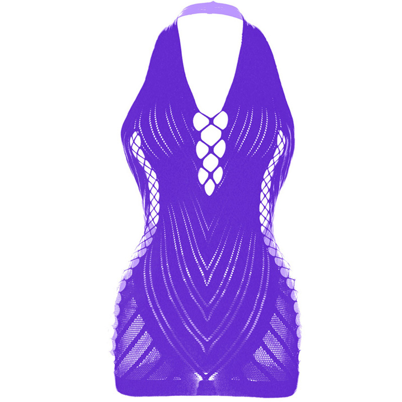 Nuisette Sexy à col suspendu pour femmes, sous-vêtements féminins, tentation, sac sans bretelles, jupe élastique à la hanche, résille Sexy, vêtements intimes