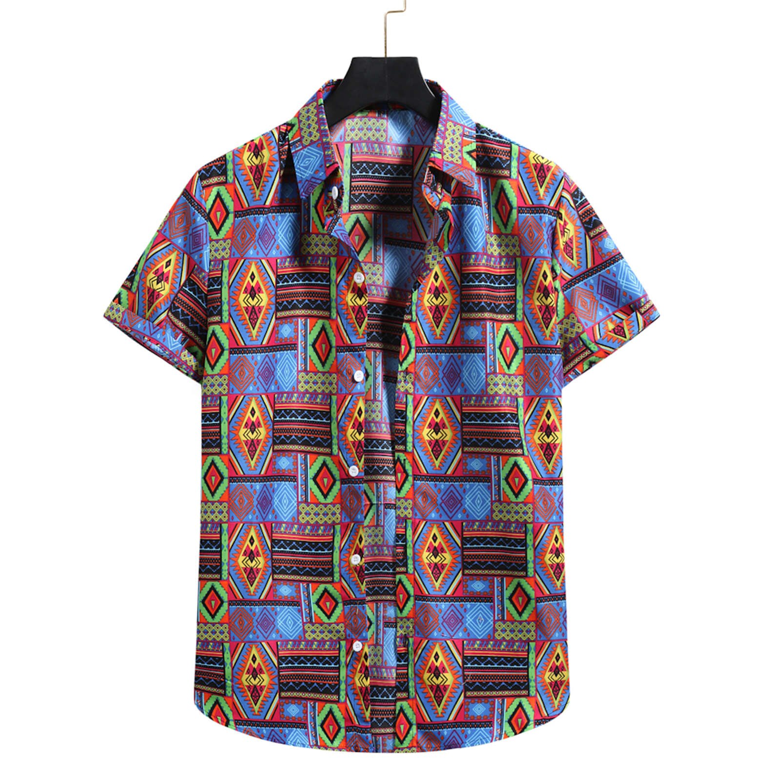 Vintage Men Shirts Ethnic Printing Short Sleeve Hawaiian Beach Shirts Men Turn Down Collar Shirt Streetwear Clothes Camisas