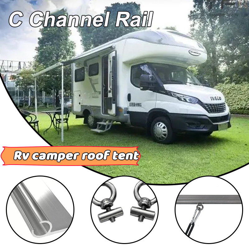 Caravan Awning Campervan Motorhome Rail C Channel 8 X 0.5m Strip 400 Cm With D/S Tape & AWNING RAIL STOPPERS Car Accessories
