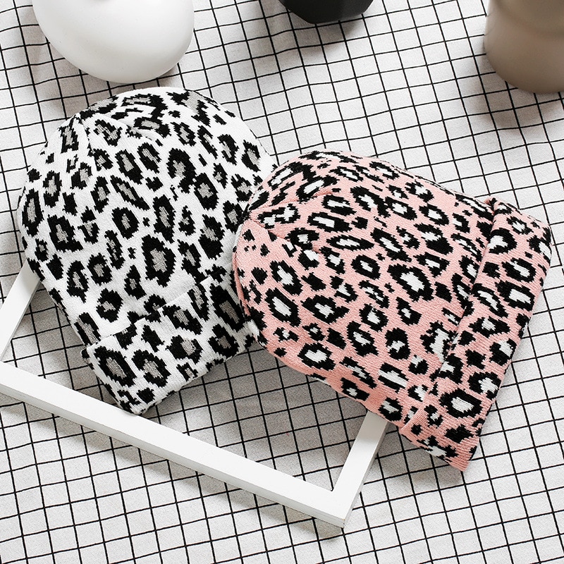 Damer vinter leopard hatt kvinnor ull varma stickade hattar djurmönster mössa cap gorros mujer invierno tjockare huva