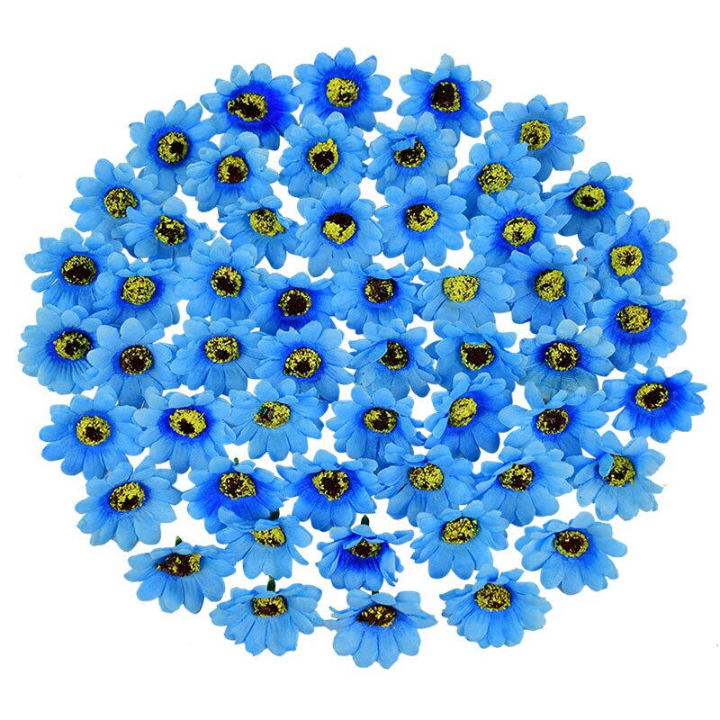 100 stk 4.5cm mini solsikke silke kunstige blomster hoveder daisy blomst til bryllupsfest hjem dekoration diy scrapbooking krans: S04