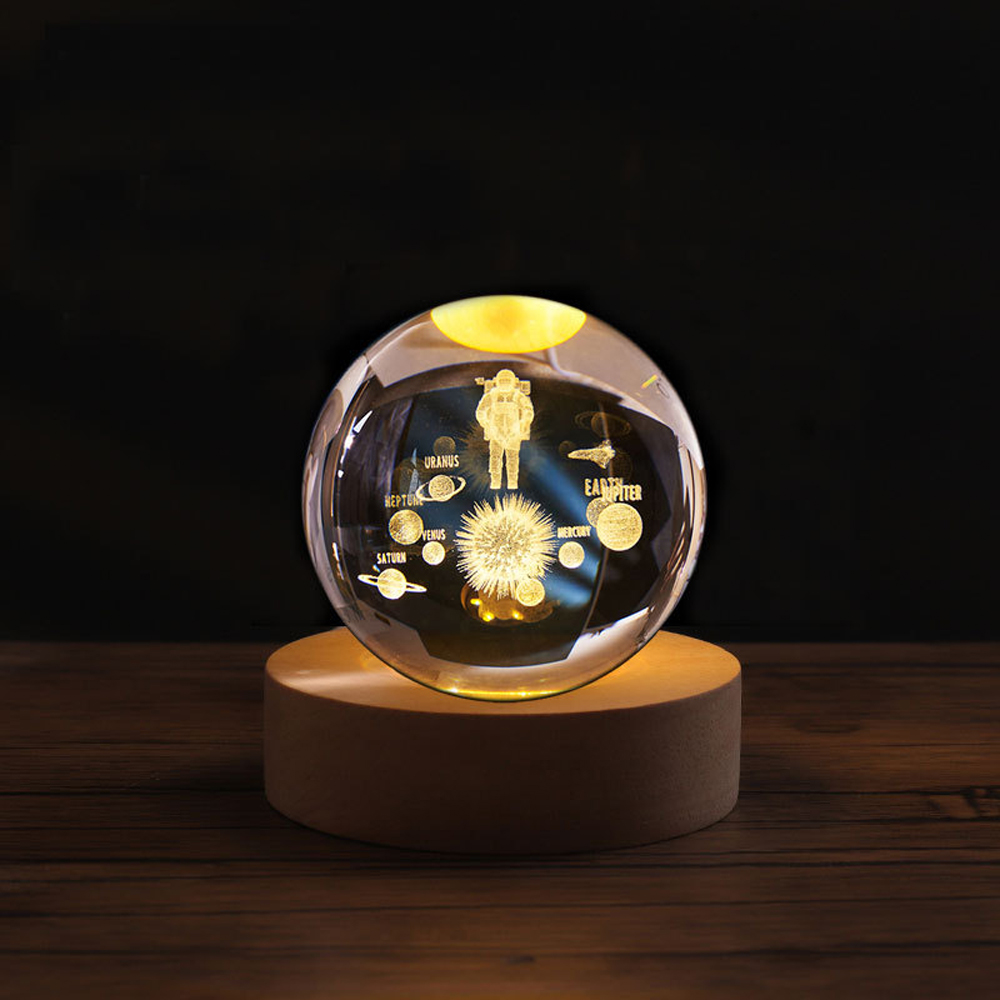 Aesthetic Moon Crystal Sphere Clear Glass Galaxy Globe Night Light Crystal Ball Lamp Desktop Decoration Home Ornament: DARK GRAY