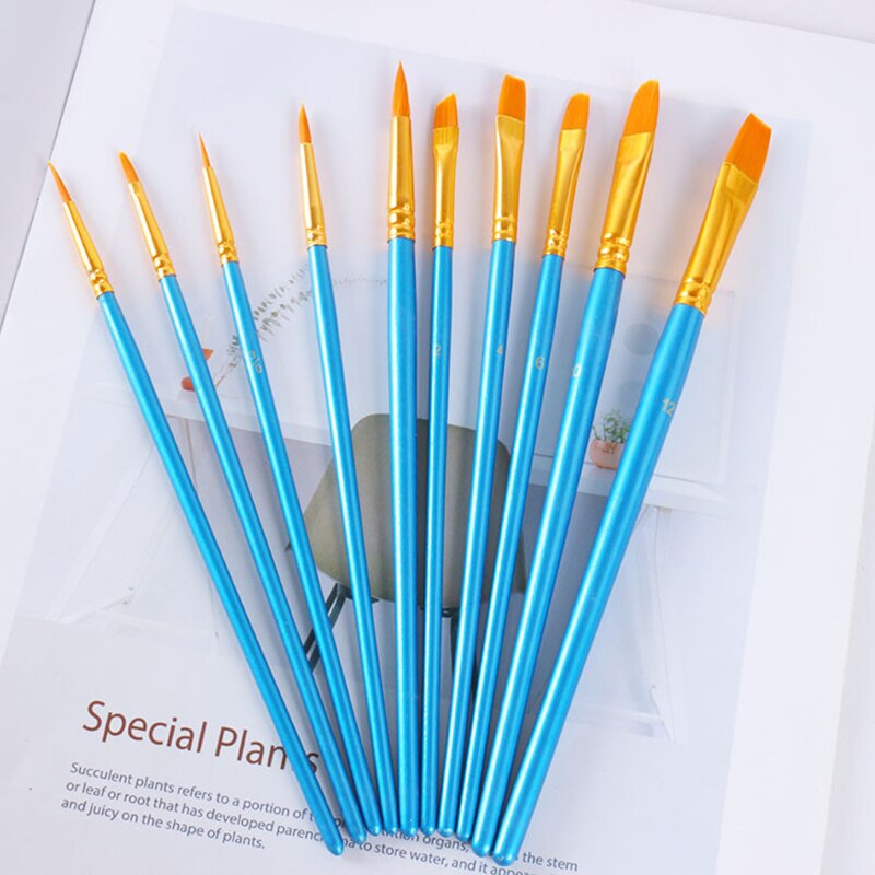 10 unids/set pinceles de pintura por números pinceles de acuarela Gouache pinceles diferentes formas punta redonda puntiaguda pincel de nailon para pintar el cabello