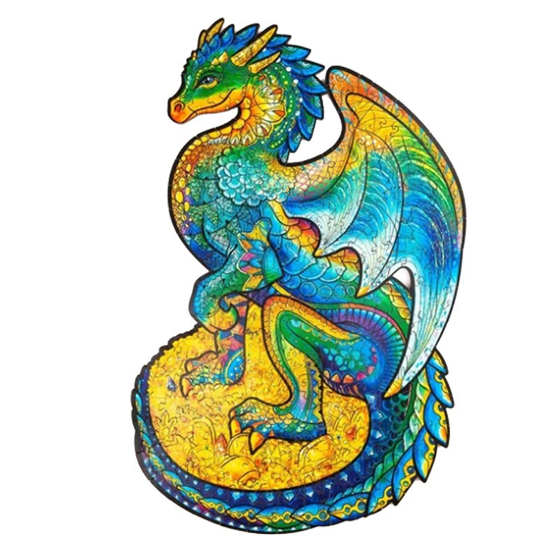 Kids Animal Wooden Puzzle for Adults Children Wood DIY Crafts Wolf Shaped Wood Decoration Puzzle Toys Educational Game Toys: Dragon (A)
