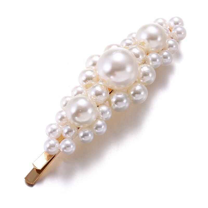Pearl Hair Clip for Women Korean Snap Barrette Stick Hairpin Hair Styling Accessories Hair Pins: F001B