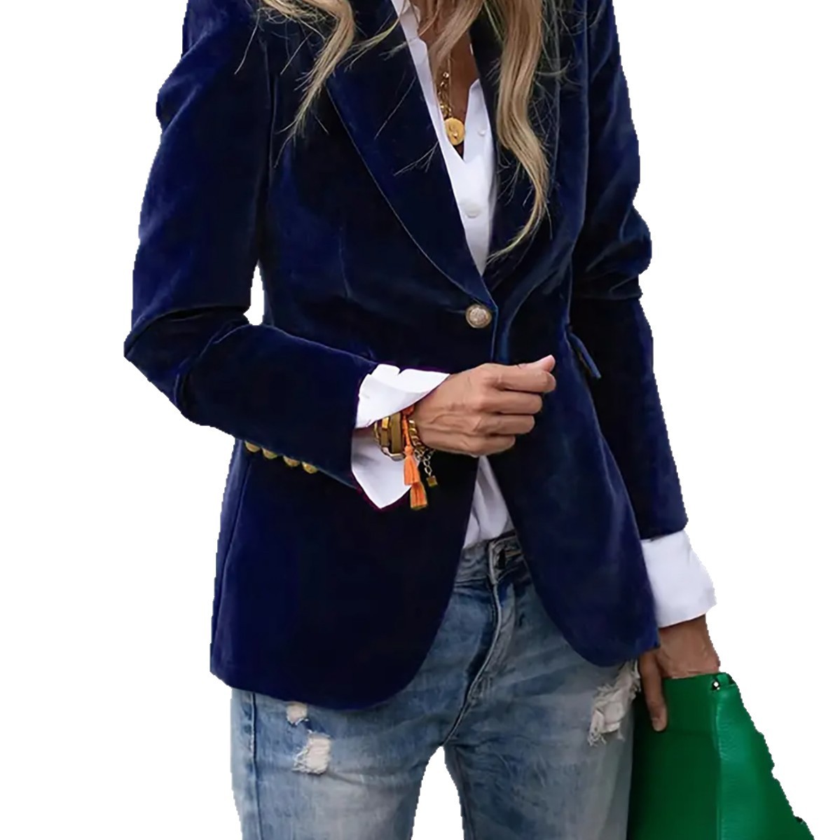 Dame Jakke Liten Fløyel - Vår Stilfull Business Casual Polert Pendler Stil