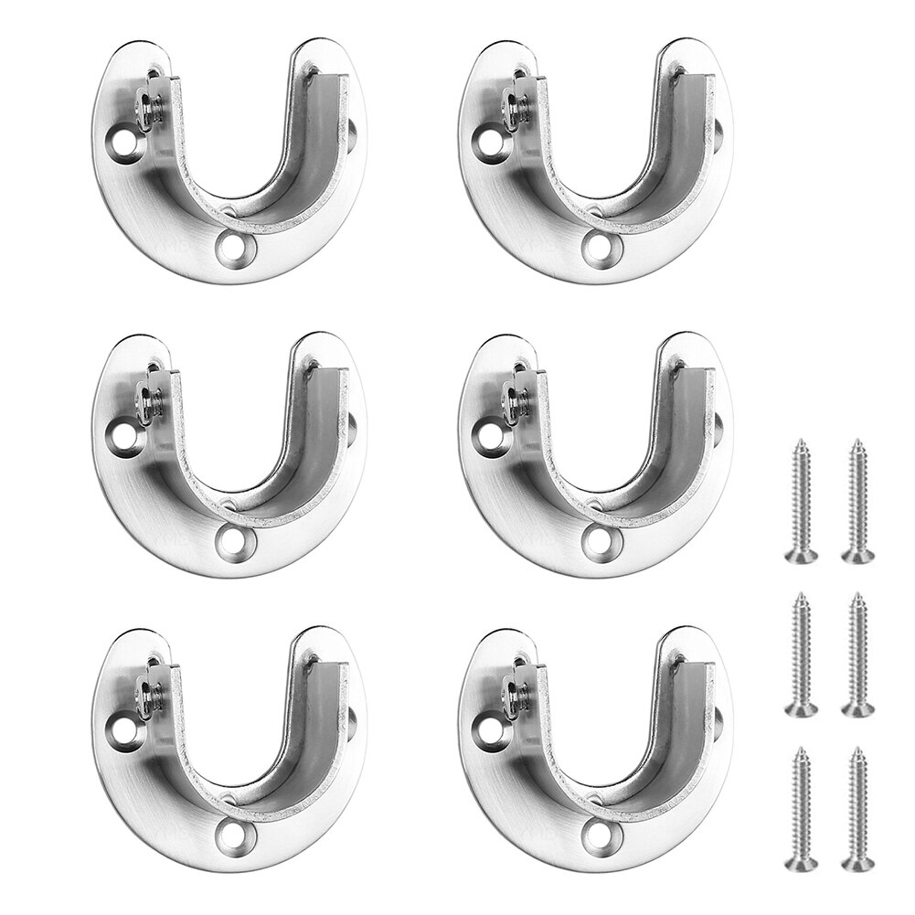 6pcs Pipe Bracket Hardware Support U Shaped Wardrobe Wall Mounted Quick Removal Fixing Stainless Steel Rod Flange Shower Curtain