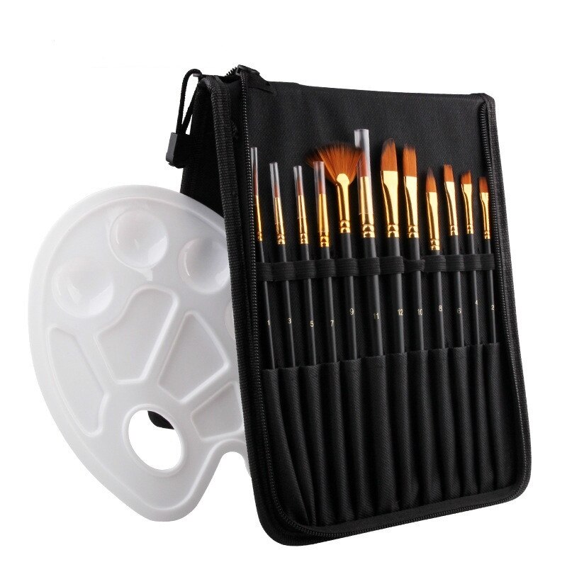 12pcs de Pintura do Artista Escova Conjunto com o Saco de Lona Pintura Paleta de Aquarela Pincel Acrílico Desenho Pintura A Óleo Materiais de Arte