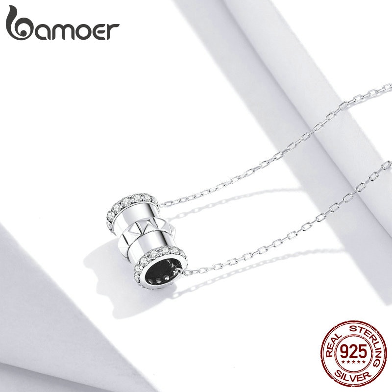Bamoer Echtem 925 Sterling Silber Geometrische Fass Perlen Kette Halskette für Frauen Edlen Schmuck Neue Kragen SCN405
