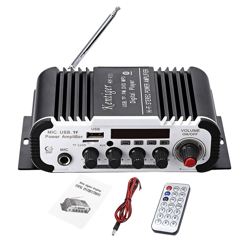 Kentiger Hy - V11 Bluetooth Amplifier 2-Channel Super Bass o Amplifier With Remote Controller Tf Usb Fm 85Db Mp3 Fm Radio