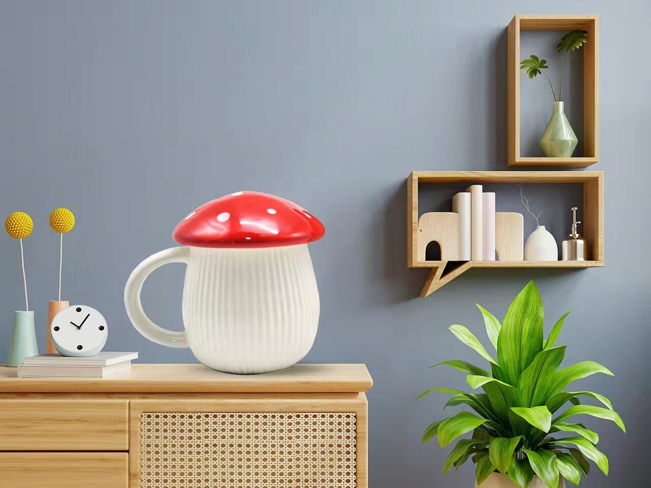 380ML Mushroom Cup With Lid Coffee Mug Cups Ceramic Mugs Cute Water Cup Cute Office Home Coffee Mugs