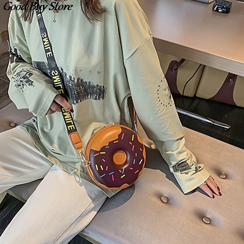 Donut Shape Shoulder Bag Girls Cute Leather Crossbody Bags Round Handbags Purses Women Mini Casual Travel Pouch Bolsa Handbag