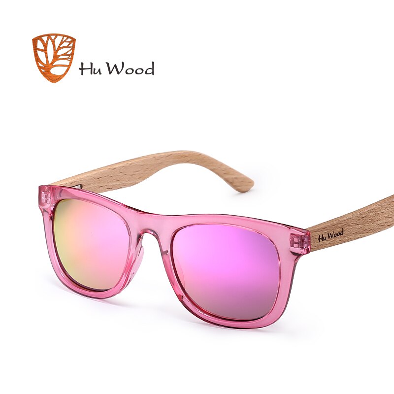 Hu Wood-gafas de sol polarizadas para niños y niñas, con marcos reciclados y brazos de madera de haya, de 4 a 8 años: pink