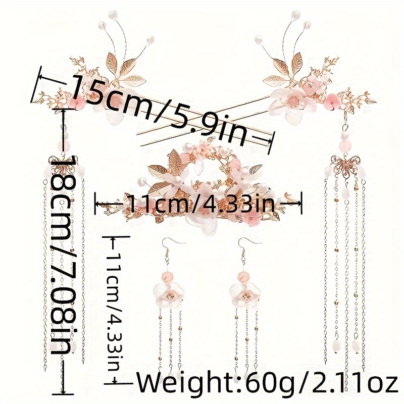 Orecchini a forcina con perle lunghe cinesi impostato di di diademi Copricapo Accessori per capelli da donna Fiore di cristallo Perla Hanfu Forcine per capelli Orecchino a pettine
