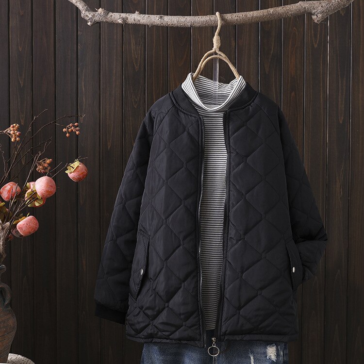 Parka negra Otoño Invierno para mujer de talla grande, abrigos y chaquetas sólidas de manga completa con cremallera, chaqueta de plumón para mujer, novedad de
