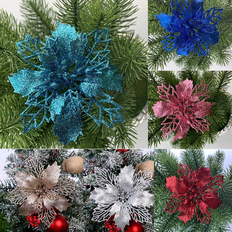 Arbre suspendu 10 pièces/ensemble fleur de noël Poinsettia fête décoration offre spéciale 9/11/16CM populaire paillettes