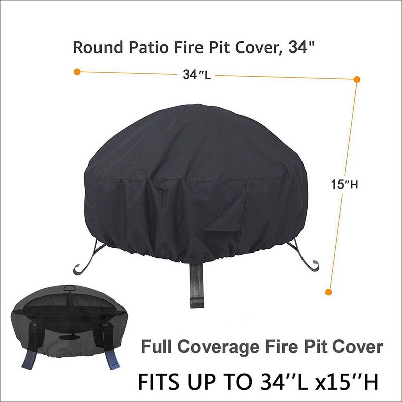 Waterproof Patio Fire Pit Cover Black UV Protector Grill BBQ Shelter Outdoor Garden Yard Round Canopy Furniture Covers