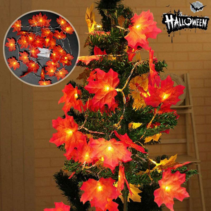Fairy String Lights 10/20/40 LED Fall Maple Leaves Fairy String Light Autumn Leaf Lamp Garland Home Party Halloween Decoration