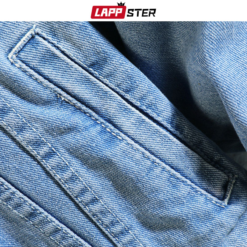 Lappster blåt hul japansk streetwear denim jakker mænd hip hop bomber jakke denim jakke harajuku casual windbreaker 4xl