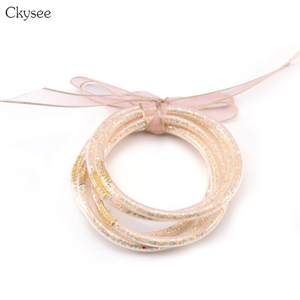 5pc/lot Glitter Silicone Bracelet Set Jelly Bow Circle Big Multi-layer Bracelet Bangle For Women Girl Bangles Jewelry: gold