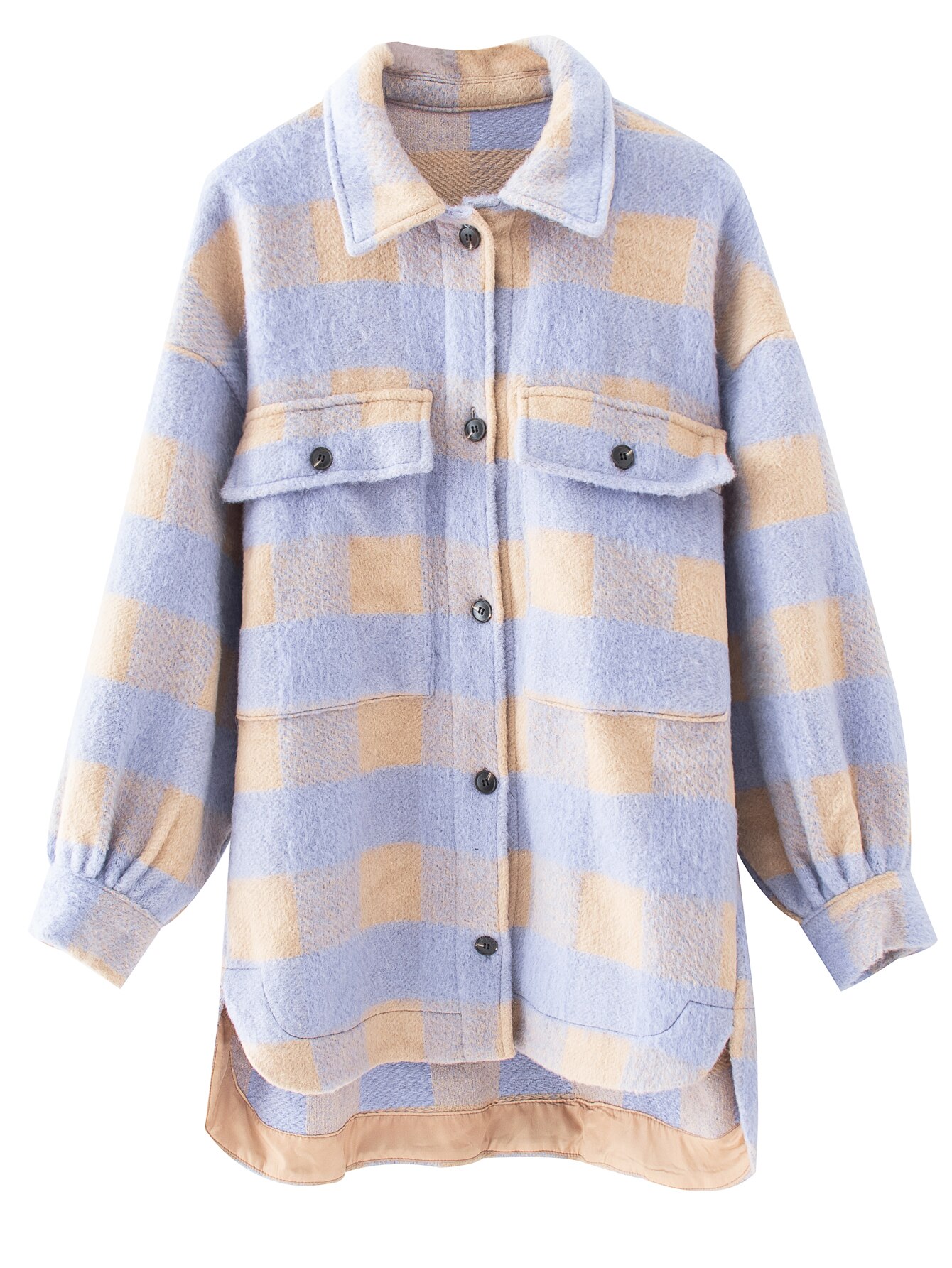 Tangada vintage lilla gitter lang jacekt frakke kvinder forårs skjorte jakke oversize plus size kvinder jakke  qj101: S