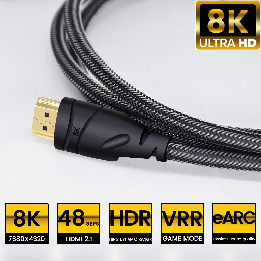 1m 2m 3m 8K HDMI Cable 4K 60HZ UHD HDR 48Gbps V2.1 for Xiaomi Samsung Screen TV PS4 Splitter Switch Audio Video Cable 8K HDMI: BK B 8K HDMI Cable / 1m