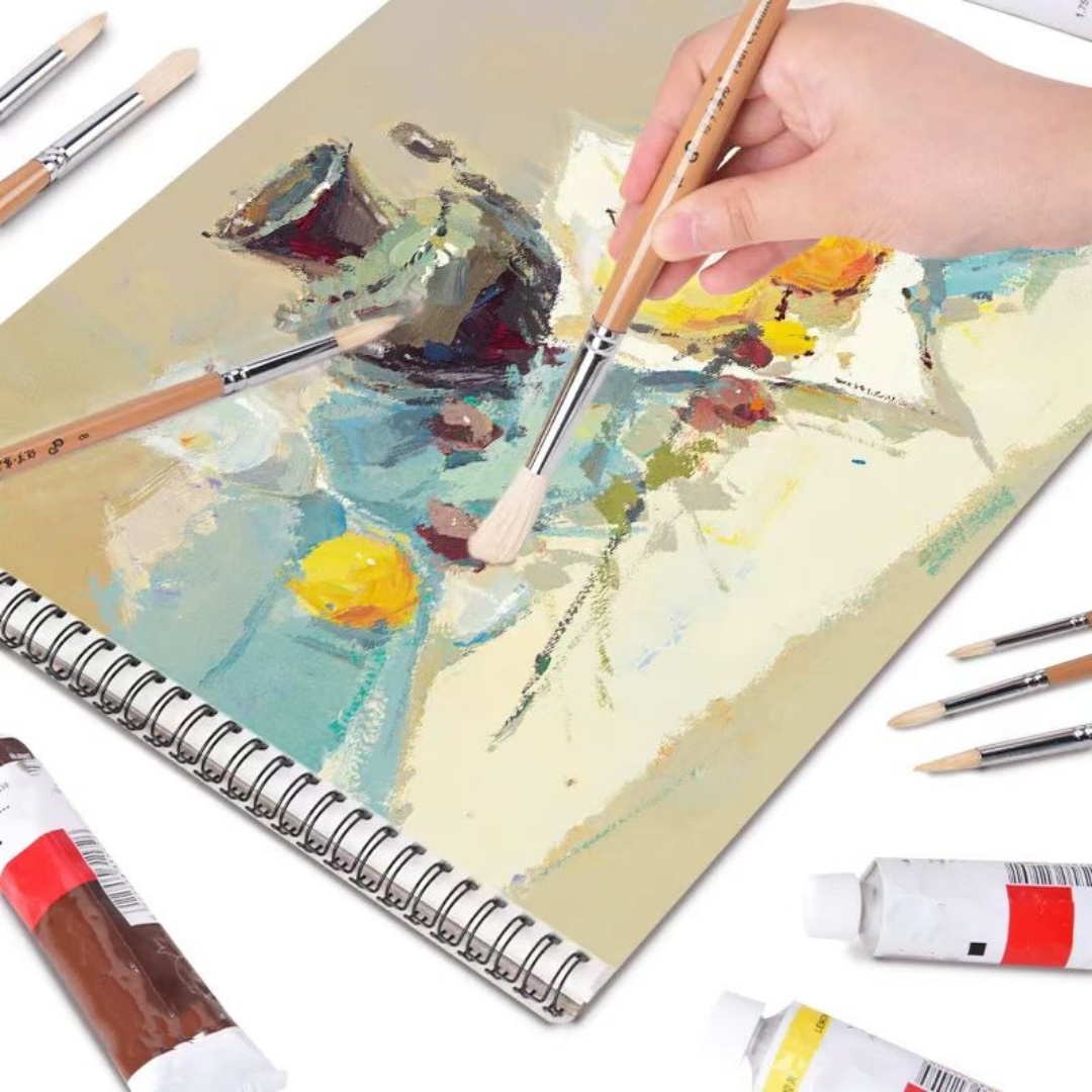 Pincel de punta redonda de cerdas blancas, adecuado para gouache, acuarela, acrílico, pintura al óleo, pincel artístico, suministros de pintura