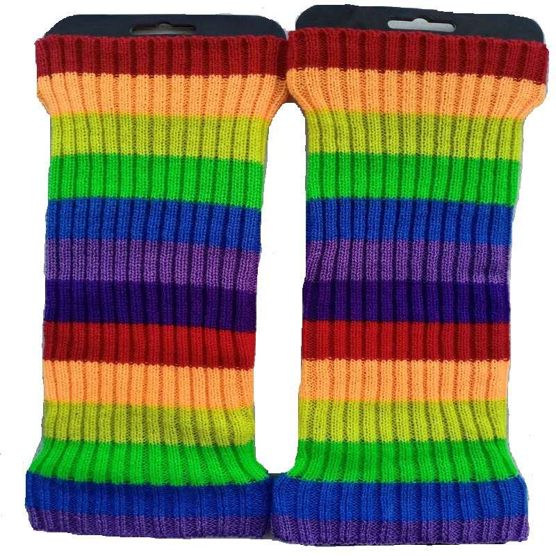 Punk Solid Black Cool Knit Long Socks Women Outdoor Knee High Elastic Leg Warmers Lady Warm Slim Gothic Hip-hop Rock Sock: rainbow