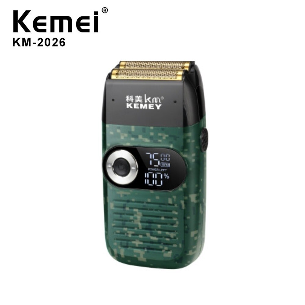 Kemei-Afeitadora eléctrica inalámbrica de doble hoja para hombre, afeitadora recargable por USB, resistente al agua, para barbero: Camouflage no box